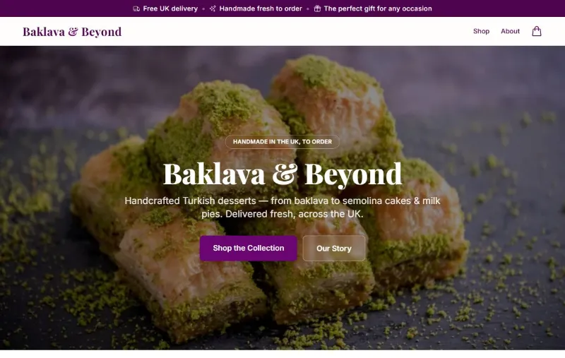 Baklava & Beyond public website homepage.