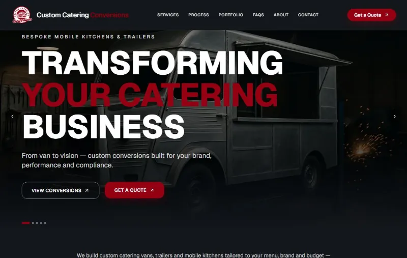Custom Catering Conversions public website homepage.